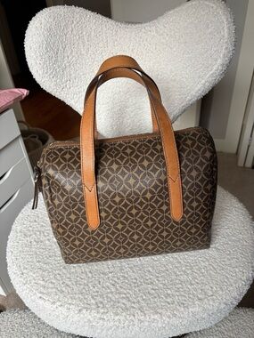 Fossil Brown Monogram Sydney Satchel with long strap